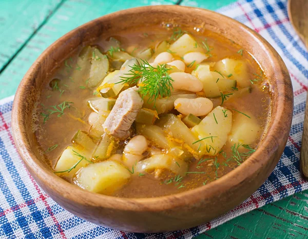 Soup with pickled cucumbers and beans in Ukrainian style — Stock Image Soup with pickled cucumbers and beans in Ukrainian style Royalty Free Stock Images