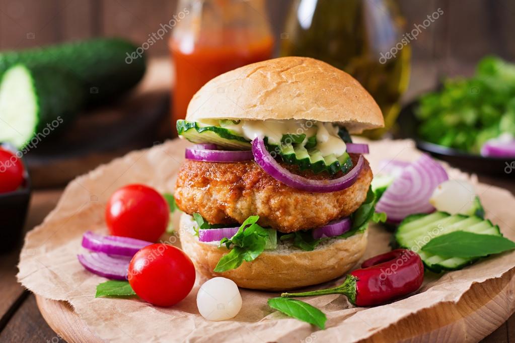 Juicy spicy chicken burgers to Asianstyle — Stock Photo © timolina