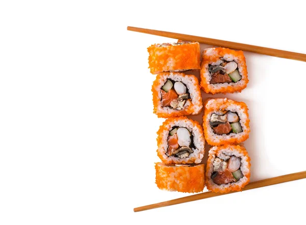 Traditional fresh japanese sushi rolls isolated on white background. — Stock Photo, Image
