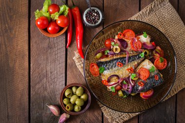 Grilled mackerel with vegetables in Mediterranean style