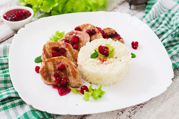 Pork medallions steak with cranberry sauce — Stock Photo, Image