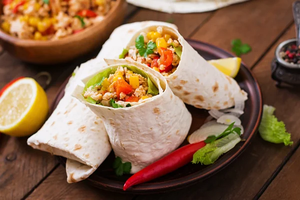 Burritos wraps with chicken meat