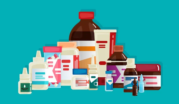 Είδη Φαρμακείου Φάρμακα Ιατρικά Προϊόντα Σύνθεση Εικονογράφηση Διάνυσμα Επίπεδο Στυλ — Διανυσματικό Αρχείο
