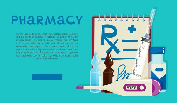 Plantilla Información Médica Con Espacio Para Texto Imagen Medicamentos Sobre Ilustración de stock