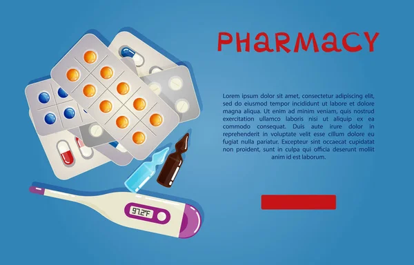 Plantilla Información Médica Con Espacio Para Texto Imagen Medicamentos Sobre Vectores de stock libres de derechos
