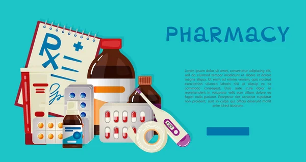 Plantilla Información Médica Con Espacio Para Texto Imagen Medicamentos Sobre Vector de stock