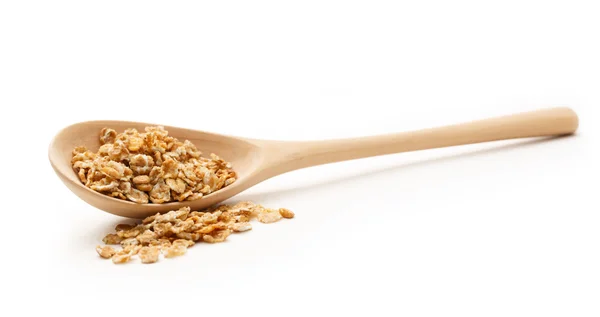 Copos de avena con cuchara de madera — Foto de Stock