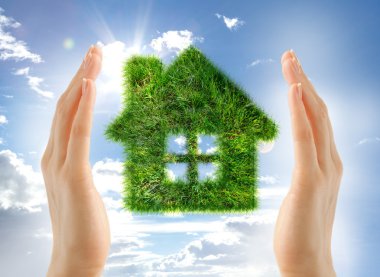 Yeşil otların yapılmış ev 