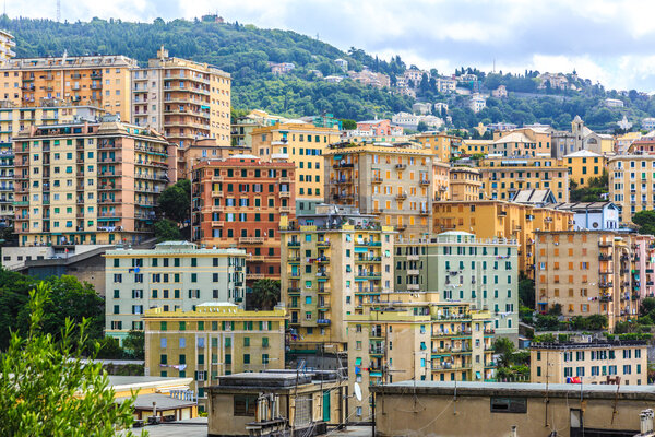 Genoa old city view and mountains at summer day