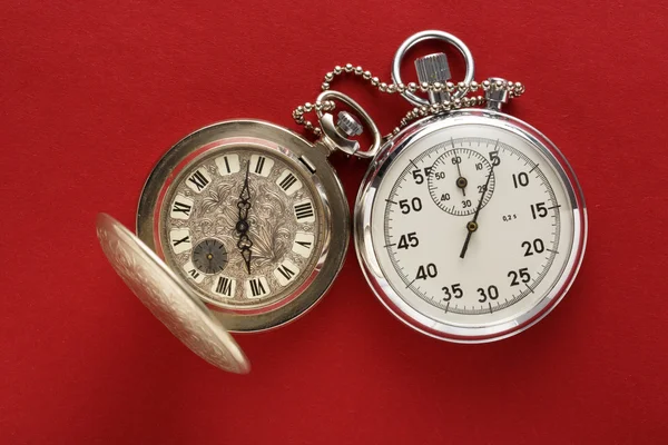 Pocket vintage watch and stopwatch — Stock Photo, Image