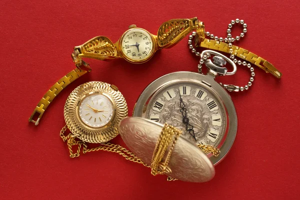 Two pocket watches and handwatch — Stock Photo, Image