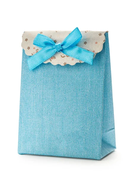 Blauwe geschenk tas met strik — Stockfoto