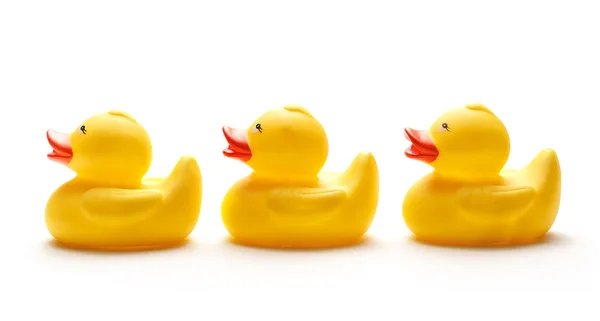 Tres juguetes de pato amarillo — Foto de Stock