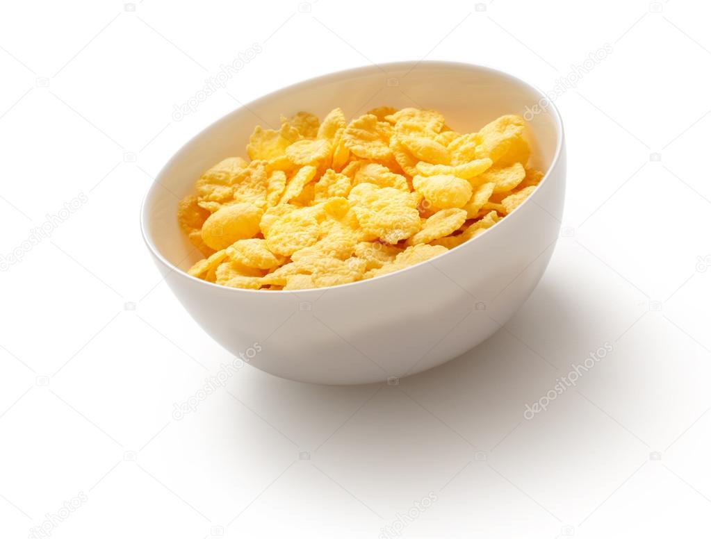 Corn flakes in white bowl