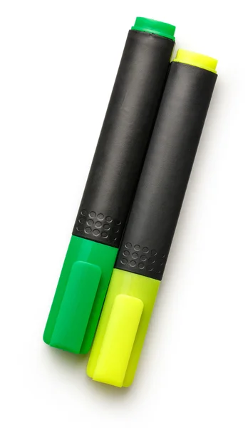 Зелені та жовті маркери — стокове фото