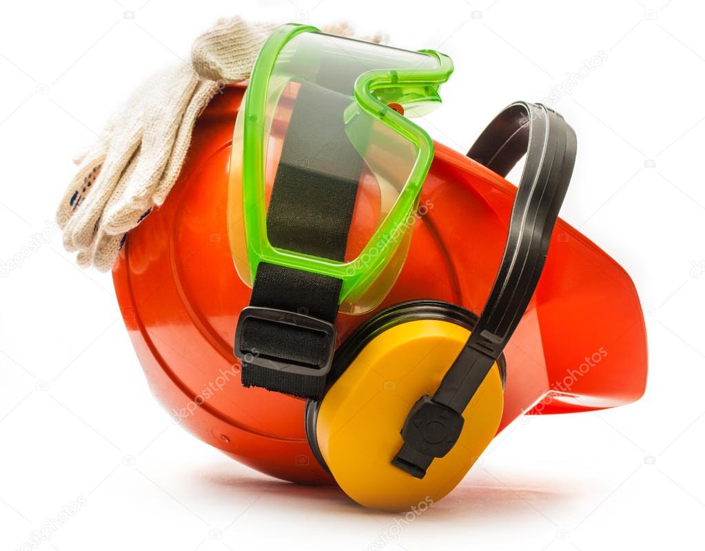 Helmet with earphones, goggles and gloves