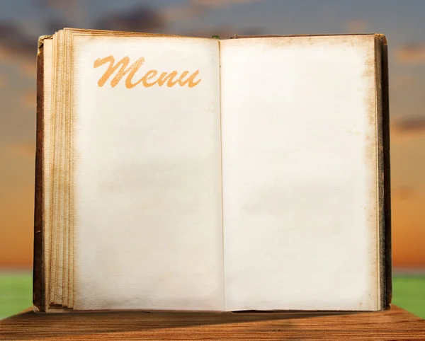 Abrir libro de menú vintage en blanco — Foto de Stock
