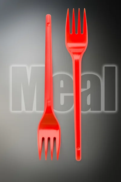 Red plastic forks — Stock Photo, Image