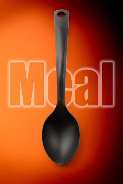 Black plastic kitchen spoon — Stock Photo, Image