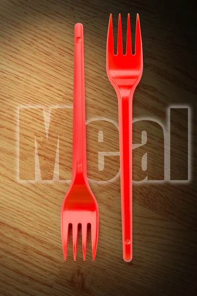 Red plastic forks — Stock Photo, Image