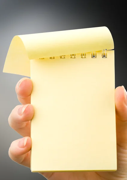 Hand holding notepad — Stock Photo, Image