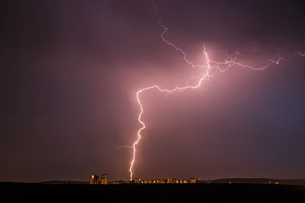 Night thunder lightning over city — Stock Photo, Image
