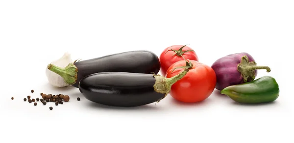 西红柿、 辣椒、 大蒜和茄子 — 图库照片