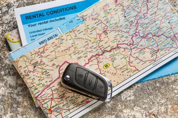 Car remote key and map — Stock Photo, Image