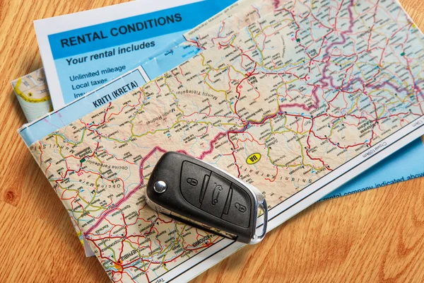 Car remote key and map — Stock Photo, Image