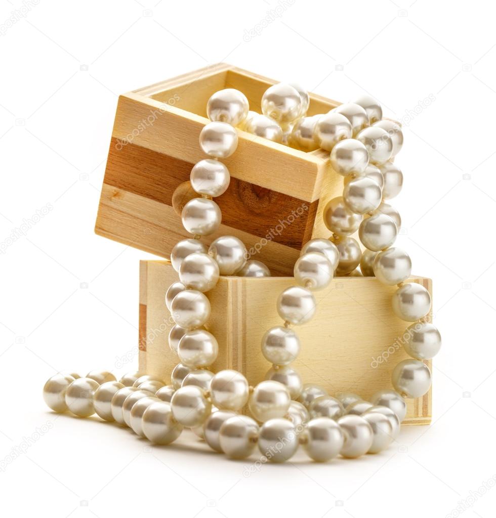 Wooden chest with pearl necklace