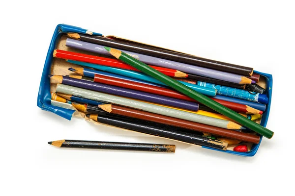 Color pencils in a box — Stock Photo, Image