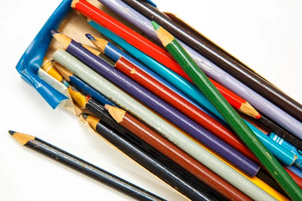 Color pencils in a box — Stock Photo, Image