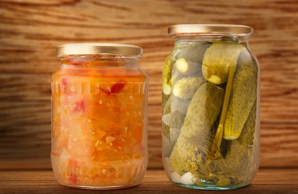 Pickled vegetables in jars — Stock Photo, Image