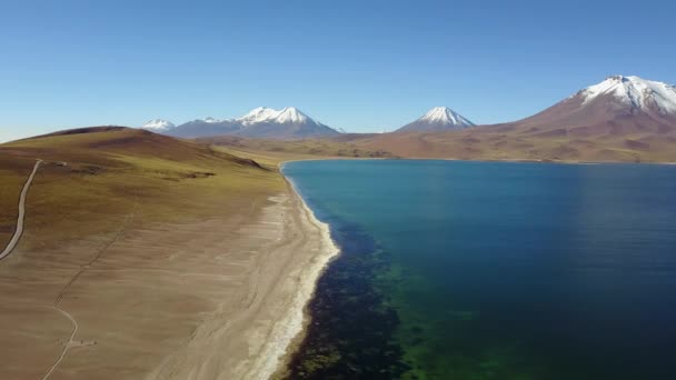 Αεροφωτογραφία Της Λίμνης Μισκάντι Στην Έρημο Ατακάμα Της Χιλής — Αρχείο Βίντεο
