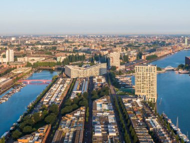 Hollanda, Amsterdam 'daki Sporenburg yerleşim alanının hava görüntüsü