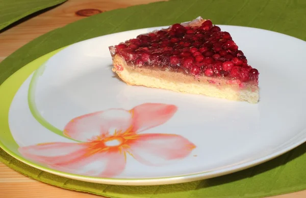 Stück Kuchen mit Preiselbeeren — Stockfoto