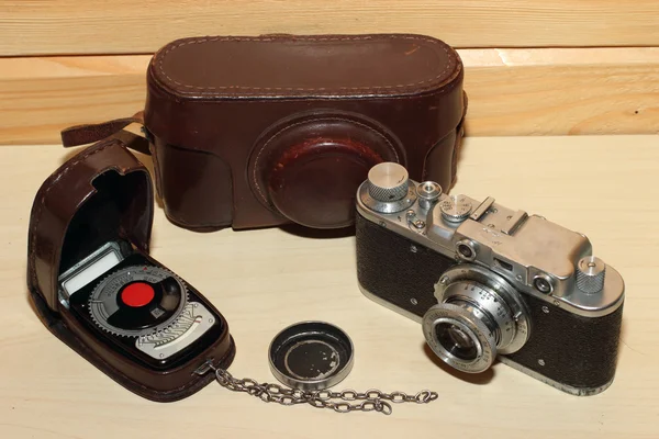 Vintage cameraand light meter — Stock Photo, Image