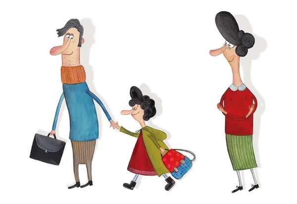 The Family. Cartoon characters over white. — Stock Photo, Image