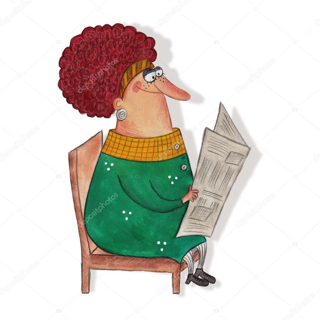 Lady is reading the newspaper