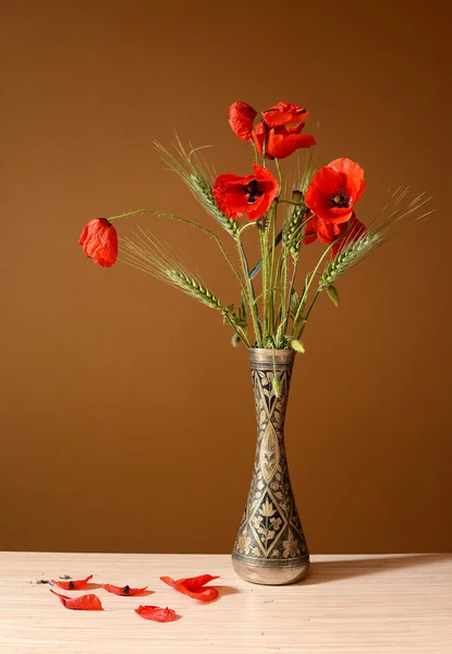 Flor de amapola en jarrón de cerámica — Foto de Stock