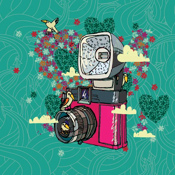 Retro camera vogel — Stockvector