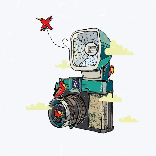 Kuşlar ile Retro kamera
