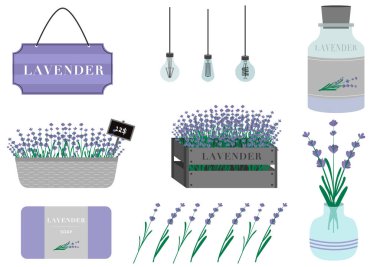 Çiçek lavantalı düz stil ürünler.