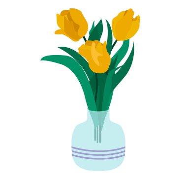 Mavi vazodaki sarı lale. Güzel çiçek. 