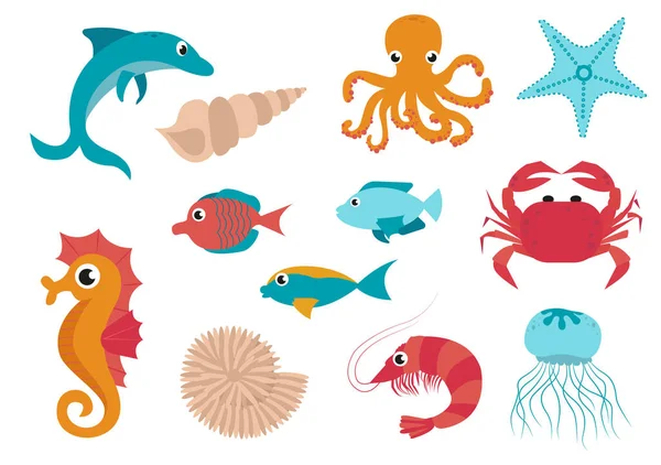 Морские животные готовы. Симпатичный в карикатурном стиле — стоковый вектор