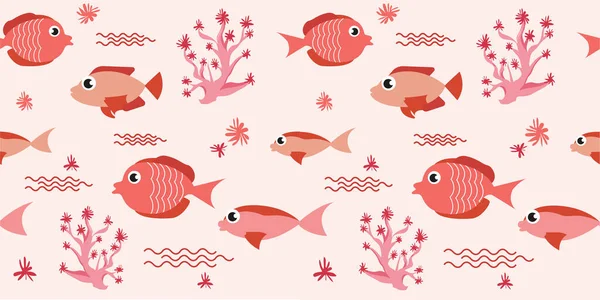 Poisson motif sans couture dans le style de dessin animé. Fond vecteur animal marin. Océan, marin — Image vectorielle