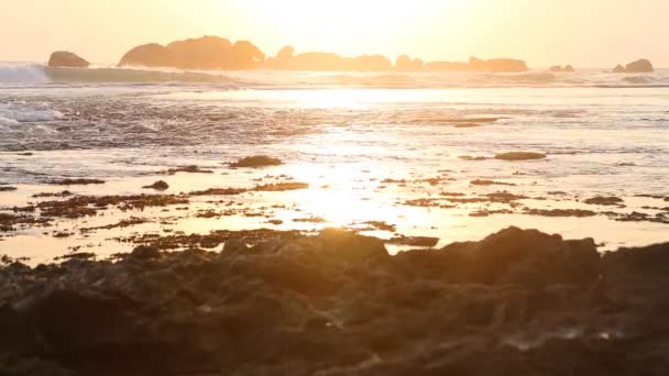 Vue sur l'océan à Hikkaduwa au coucher du soleil — Video