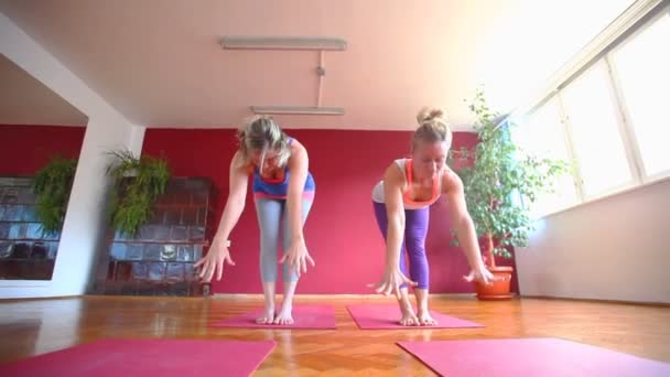 Frauen machen Yoga auf Matten — Stockvideo