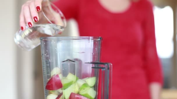 Mano verter agua en la licuadora — Vídeos de Stock