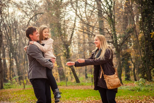  Bir parkta aile yürümek